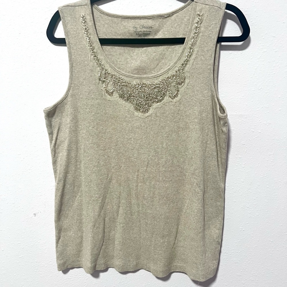 Chico's cotton blend Cream Tank Top with Embellished Details MEDIUM
